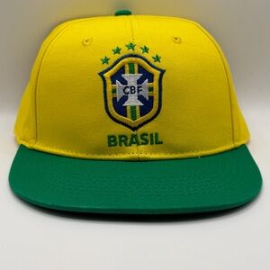 Brasil CBF Football Soccer Futbol Yellow Green Fi Snapback Flat Bill Hat Cap